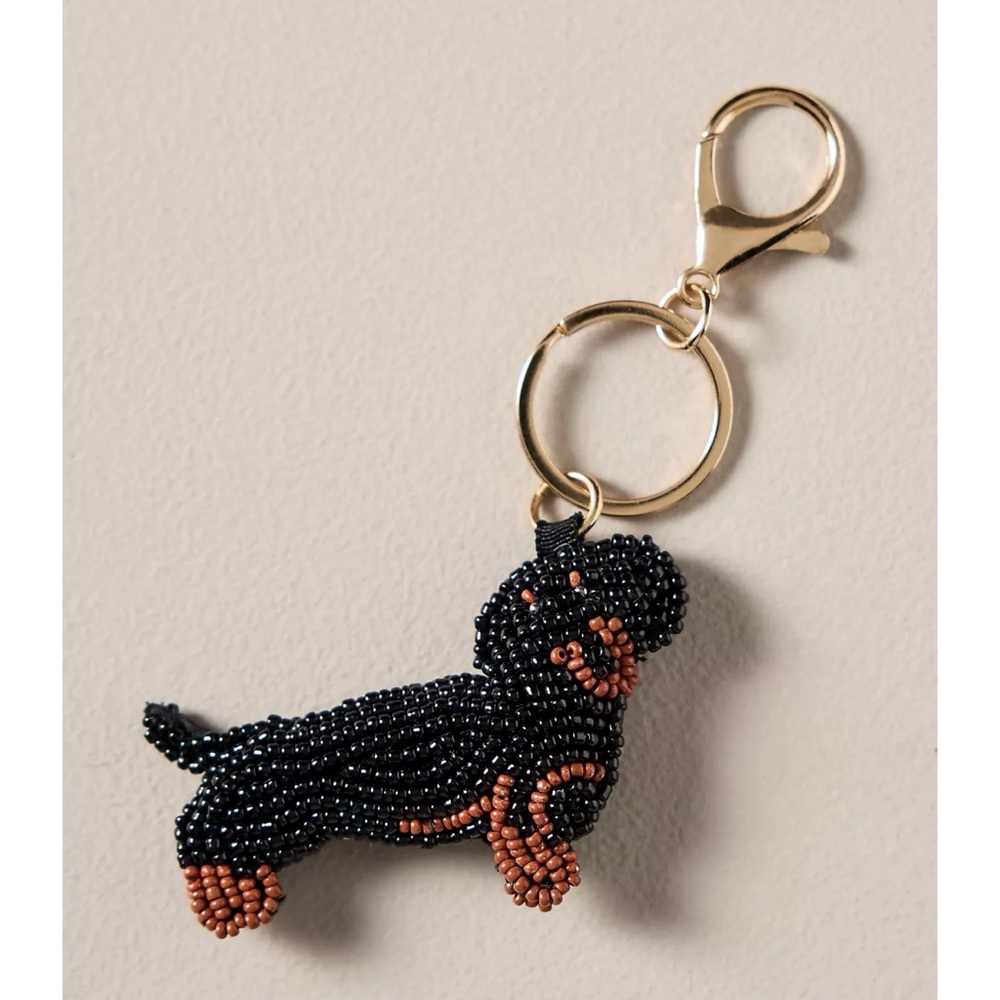 Anthropologie Beaded Dachshund Bag Charm / Keychain 🐾 Doxie Weiner